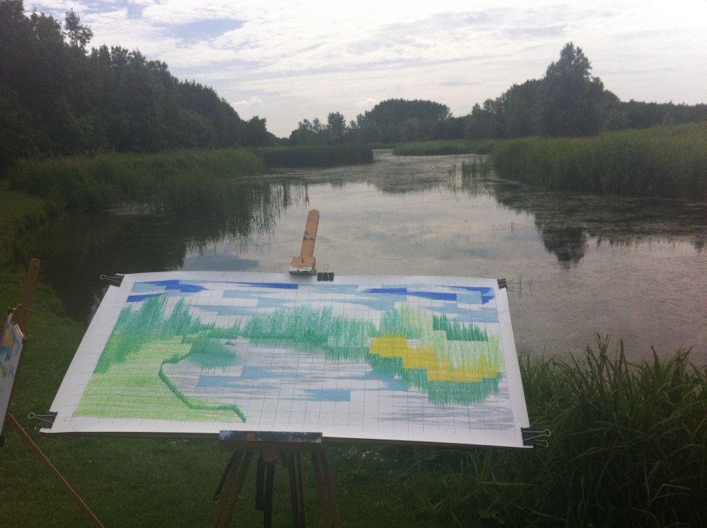 Process picture of pencil/crayon drawing "TunnelVisions/FragmentedNature", 2015