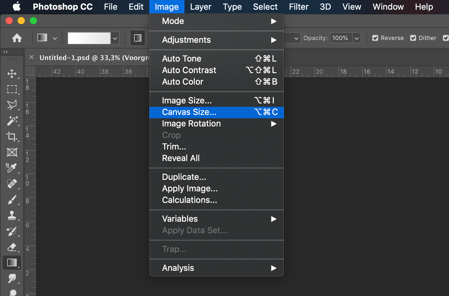 Photoshop Canvas Size option menu location