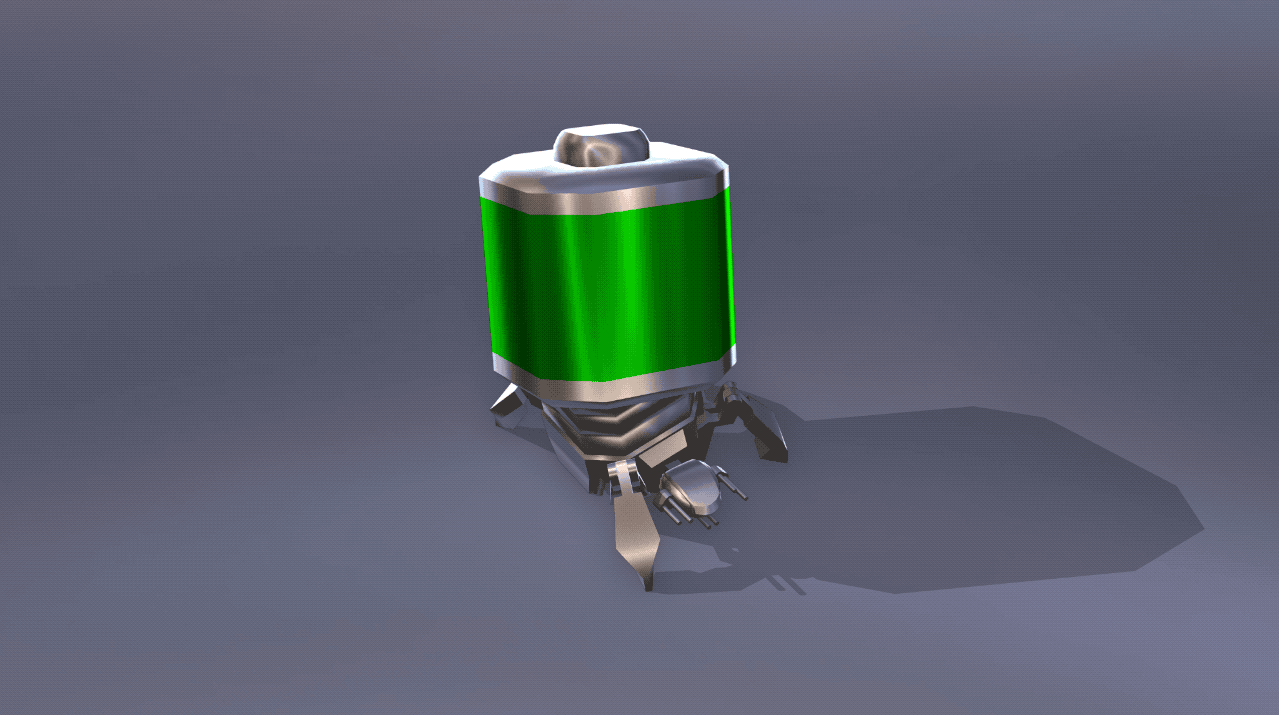 'Batterybot' Unit for VR tower defence game project TDX-2,  Model and walk cycle made with Blender.