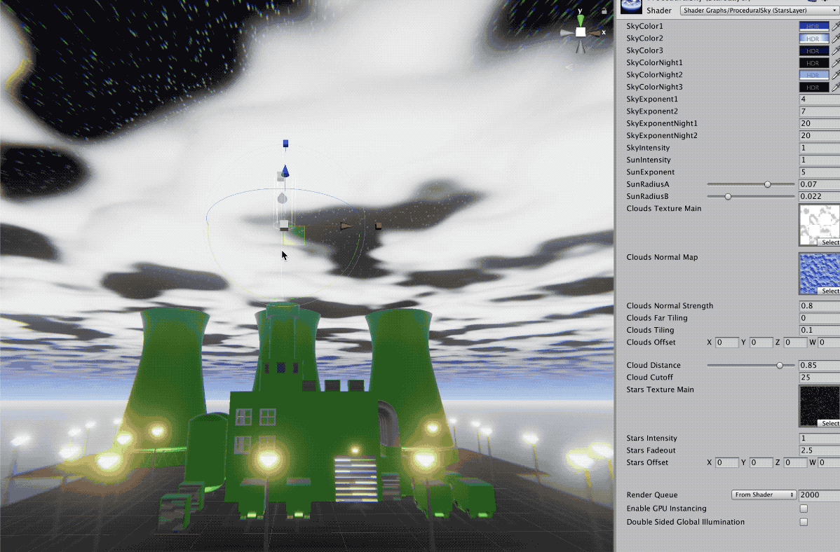 Animated GIF displaying the changes of the sky color etc. of the day night cycle while the sun is rotating.