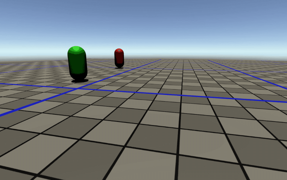 Animated GIF showing the enemy and npc placeholder cylinders walking around.