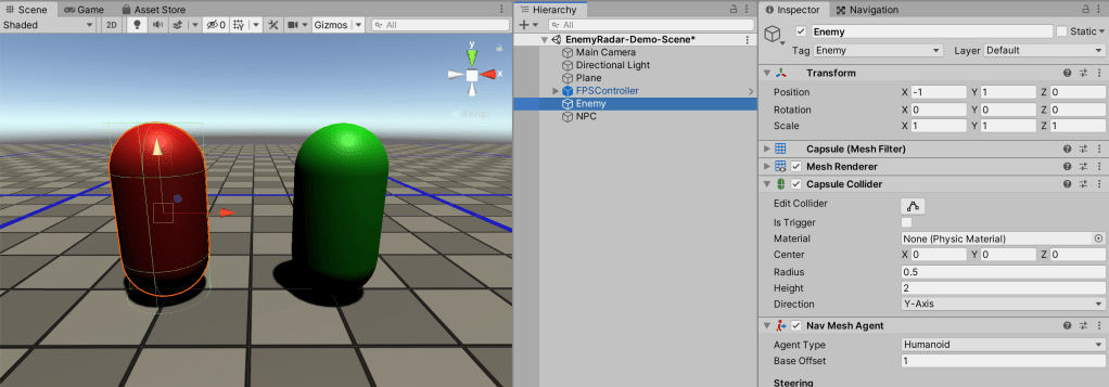 Image showing the enemy capsule with the red material and enemy tag applied.