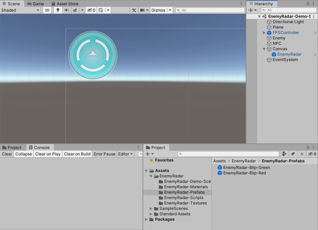 Image showing the Project view with the created enemy radar blip prefabs.