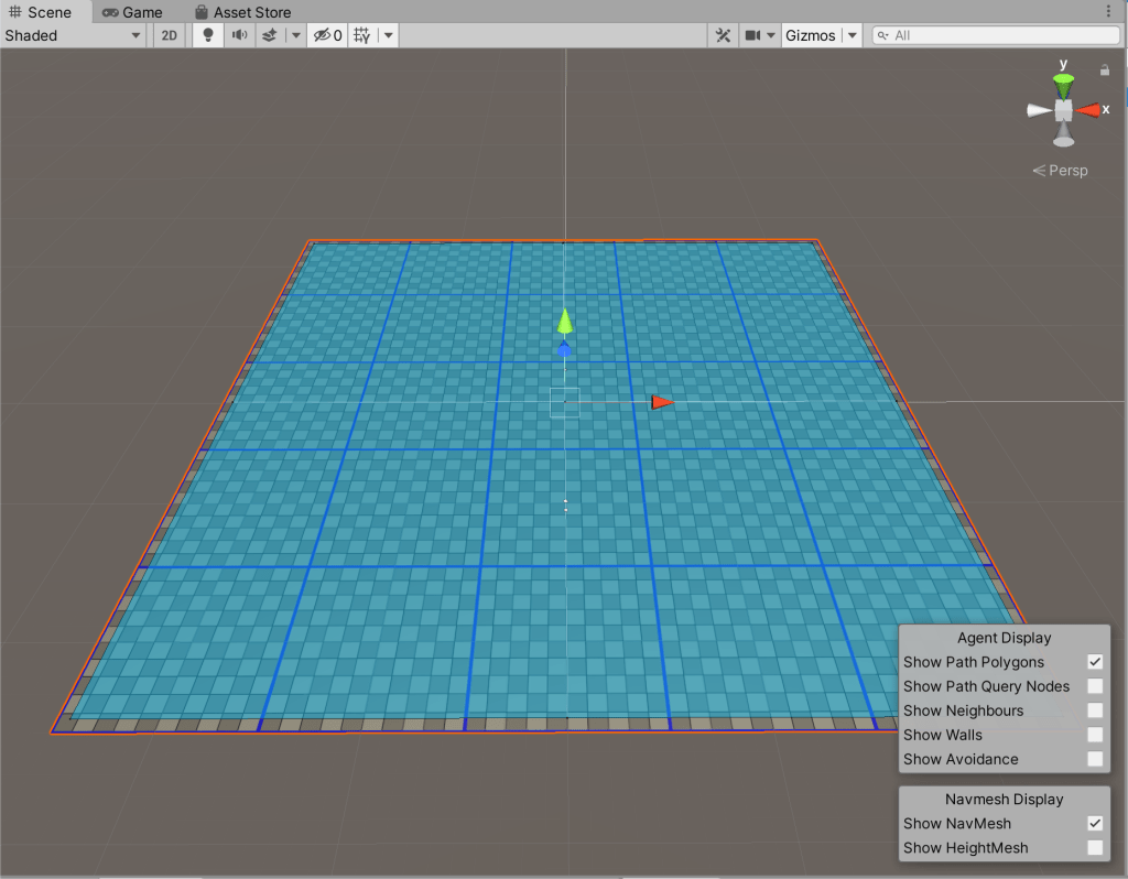 Screenshot showing the floor plane with the baked NavMesh in blue.